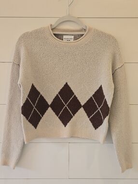 Cream Argyle Knit Sweater